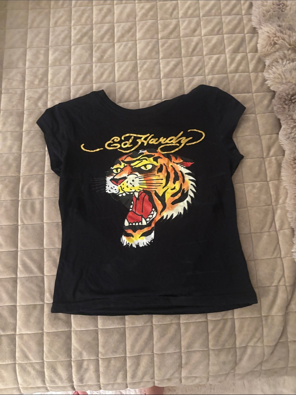 Ed Hardy Black Kids Short Sleeve Tee with Red and Yellow Tiger Graphic